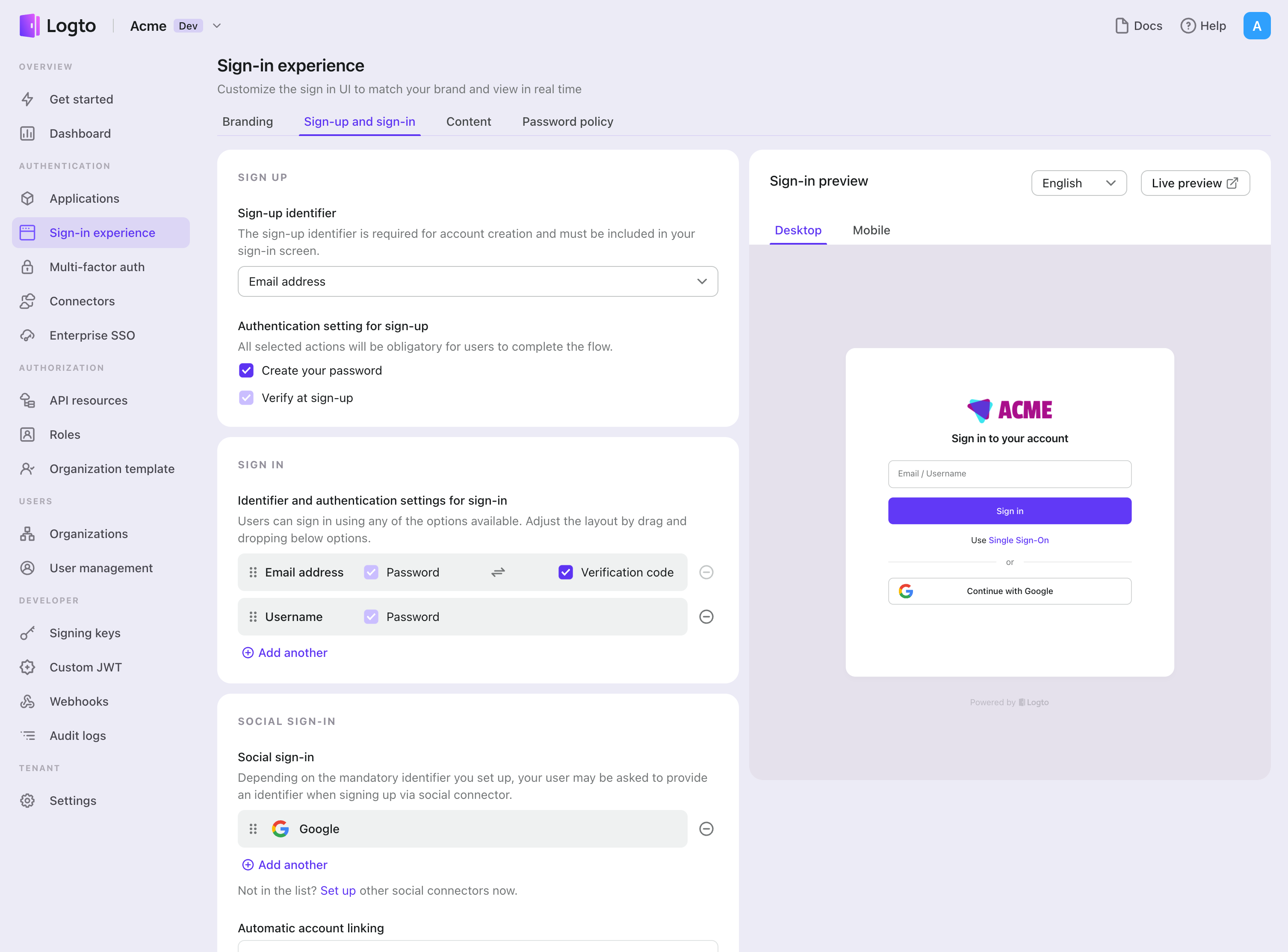 Aba Experiência de Login